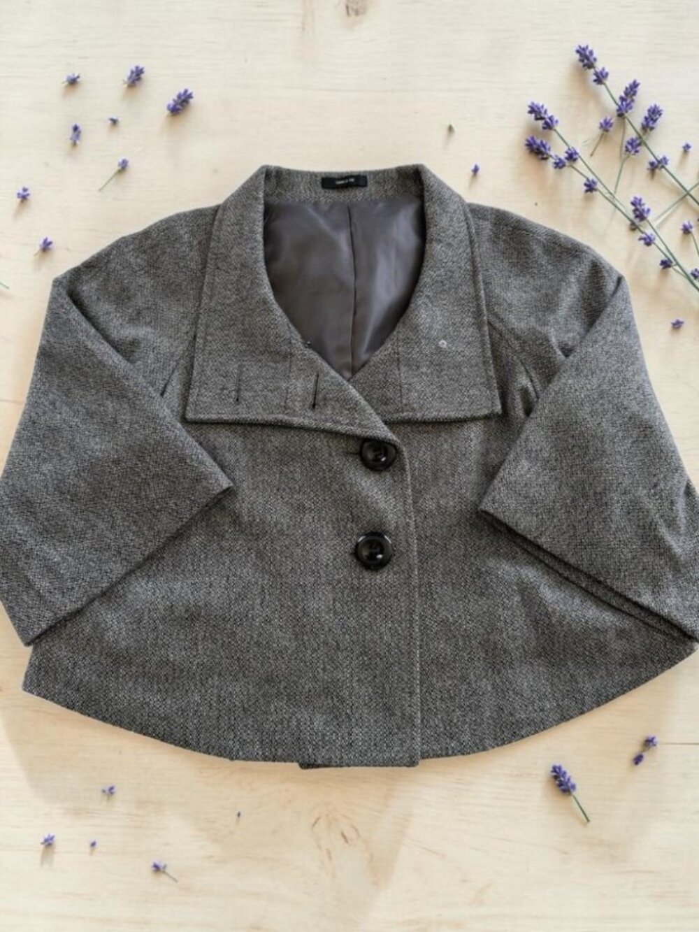 COMME CA ISM Gray Cropped Wool Blend Swing Jacket Size S/M Minimalist